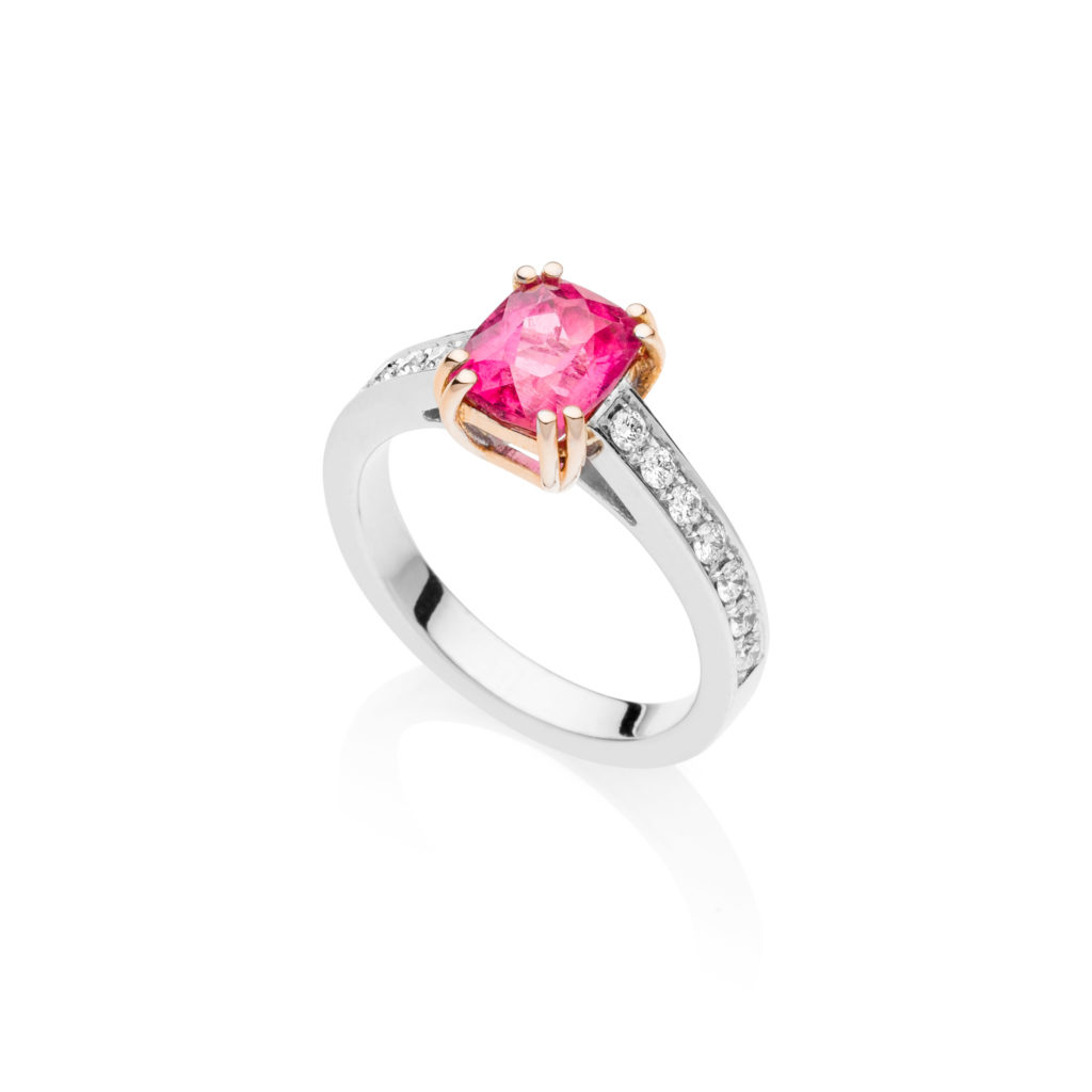 “Hot pink” tourmaline ring